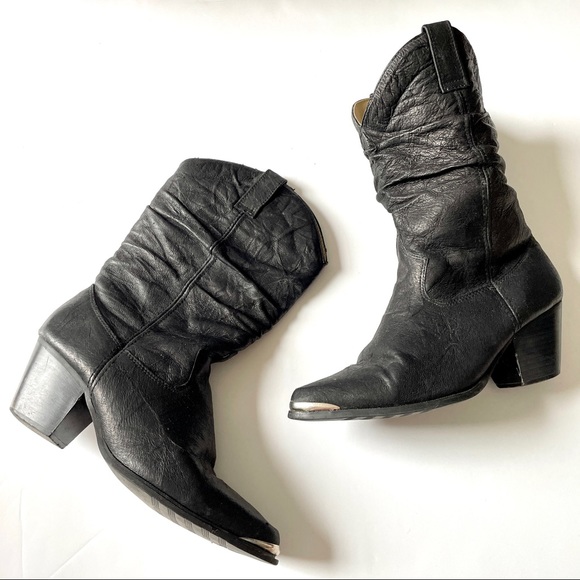 Black Cowboy Boots With Silver Toe Detail Size 8.5/9 - Picture 1 of 10